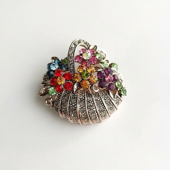 Basket of Flowers Brooch Pin Rose Gold Crystal NWT - Picture 7 of 7